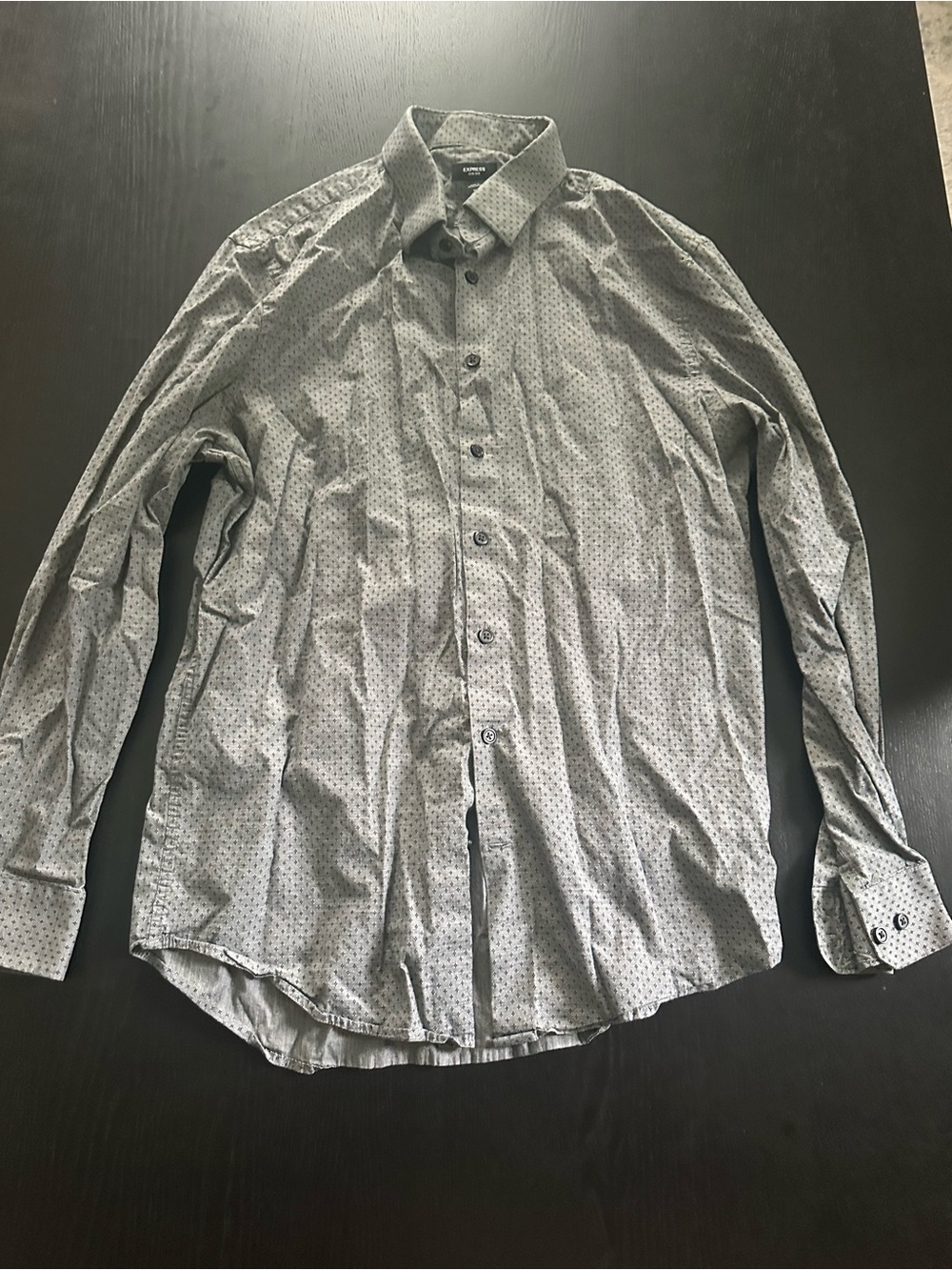 Express Men's Gray Printed Long-Sleeve Button-Down Shirt